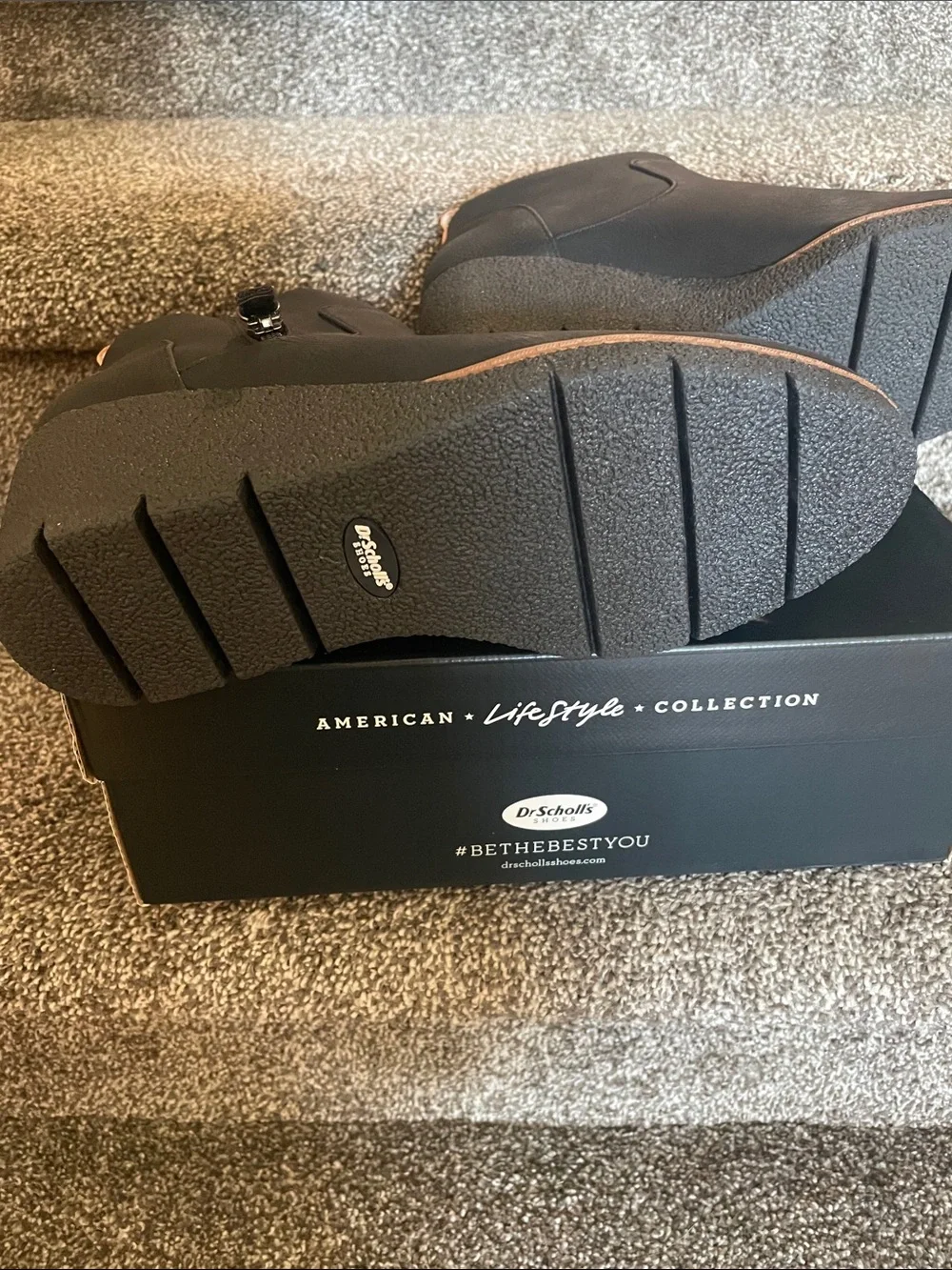 Dr. Scholl's Black Wedge Ankle Booties with Tan Pull Tabs
